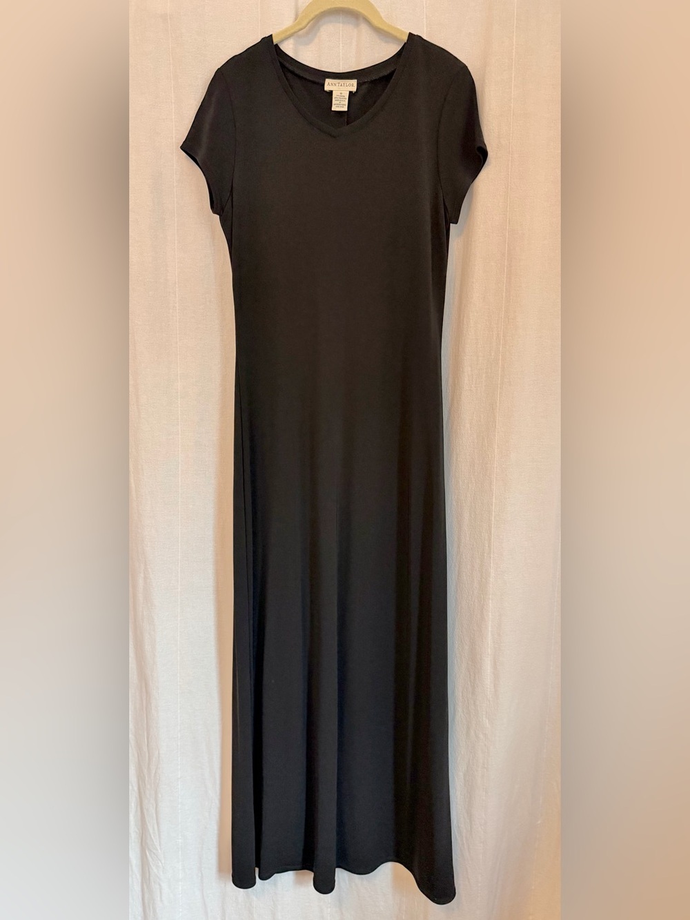 Vintage Y2K Ann Taylor Black V-Neck Short Sleeve Maxi Dress